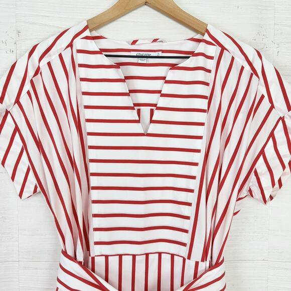 Chico's Embroidered Godet Stripe Maxi Dress Large 12 Red Coastal Vacation Resort - Picture 3 of 16
